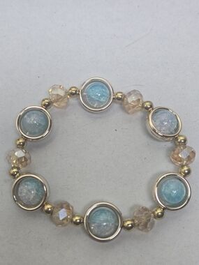 Gold-Tone Blue Opal Bead Stretch Bracelet